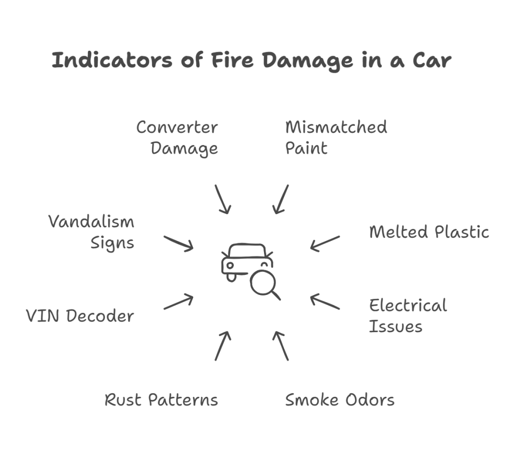 indicators of fire damage in a car