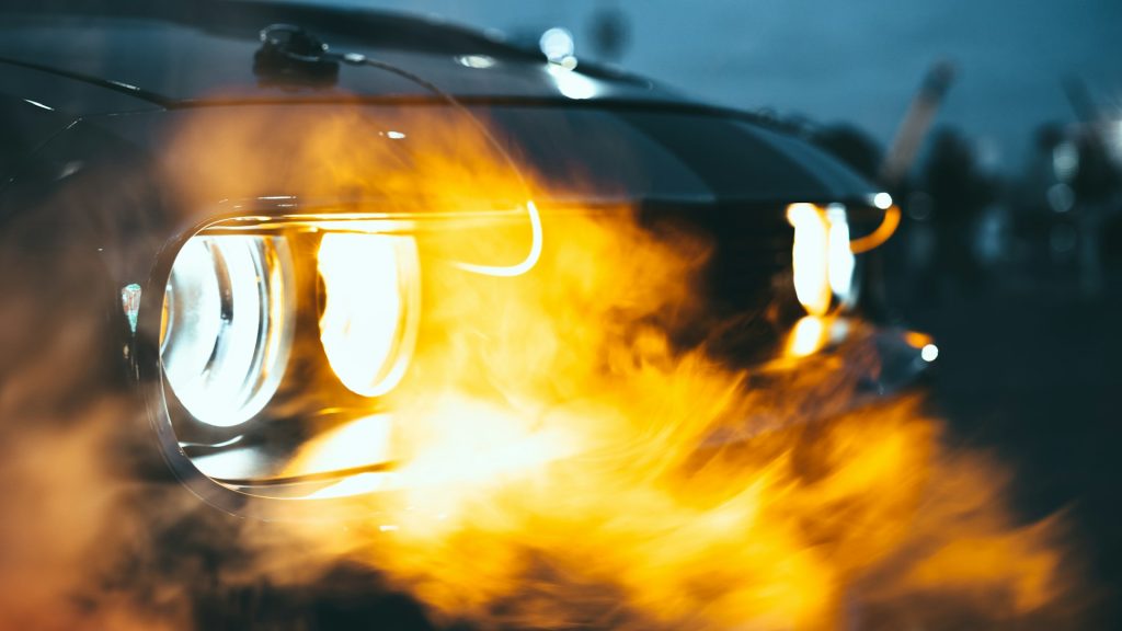 a photo of the front of the car on fire