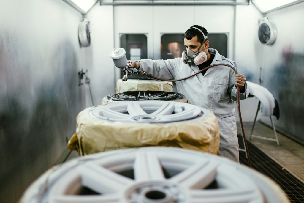 painting wheels of a car
