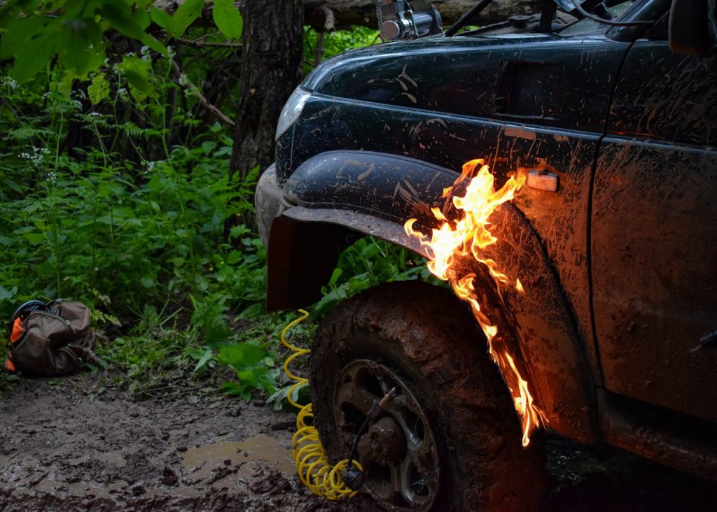 burning car tire