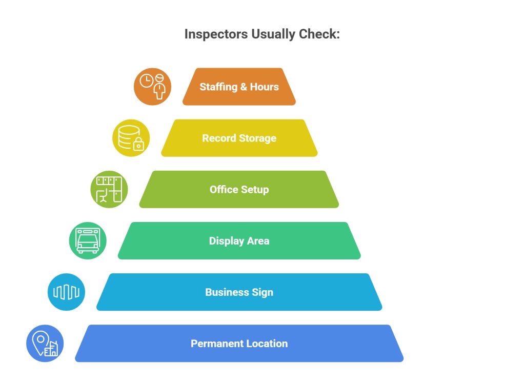infographic showing what inspectors check for a Florida dealer license