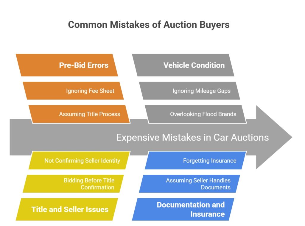 infographic showing common mistakes of car auction buyers